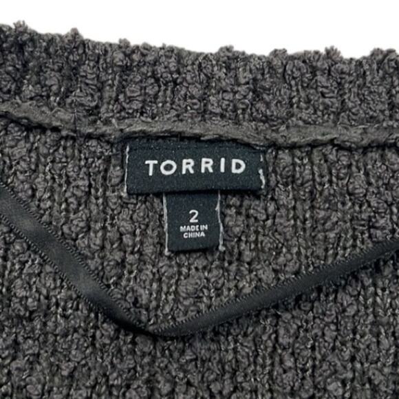 Torrid Love Sweater Womens 2X Gray Nubby Texture Embroidered Drop Shoulder Cozy - Picture 4 of 11